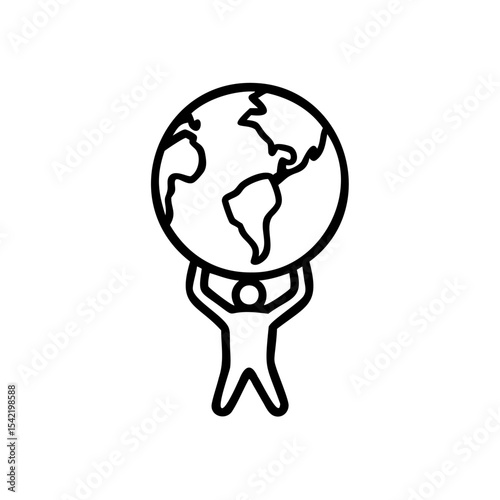 Black Line Art Illustration Hindu God Holding Earth Globe Simple Design Handmade Icon Symbol Religious Spiritual