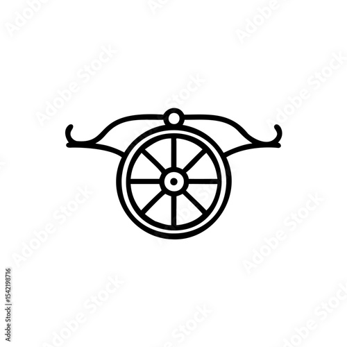 Black Line Drawing Hindu God Wheel Symbol Icon Handmade Design Eight Spokes Circular Religious Art