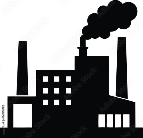 Factory silhouette with chimney polluting CO2 cloud icon