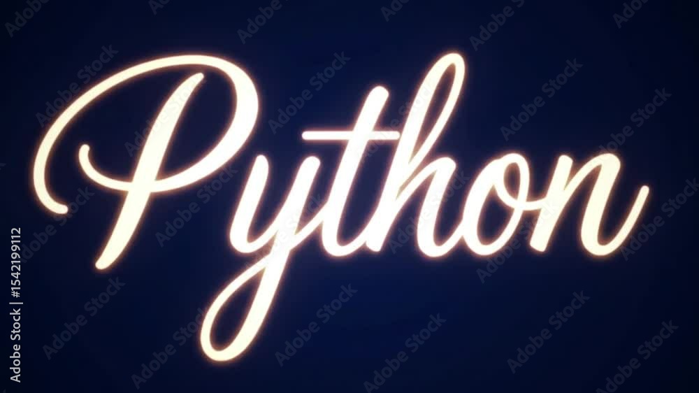 Python Scripting: A luminous Python wordmark against a dark background, signifying a coding environment. This visual represents modern technology, programming languages, and computer science.