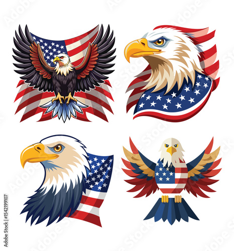 Adobe Illustrator Artwork American eagle head USA flag mascot logo design.
