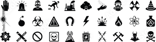 Warning, Danger, fear and horror Icons set. Contains such icons as Warning Sign, Danger, Alert, Accident, Caution, Stop etc