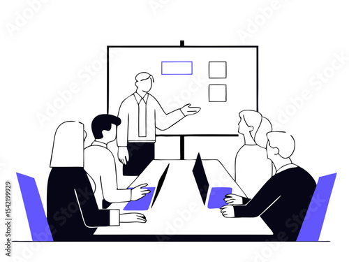Business Team Meeting - Colleagues Discussing Project Vector Illustration