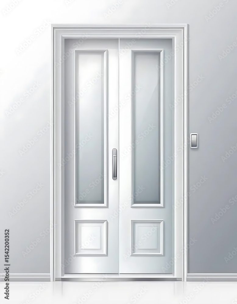 Elegant interior: Classic white double door with glass panels illustration Elegant interior: Classic white double door with glass panels illustration