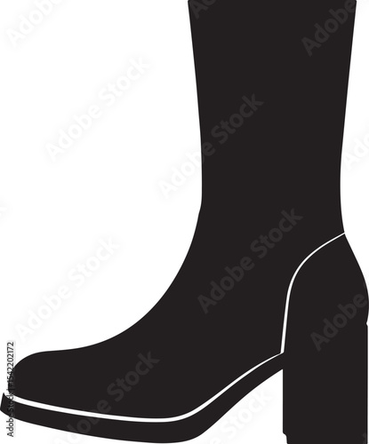Women's Fashion Boot Silhouette in Black | Stylish Footwear Illustration Vector Format
