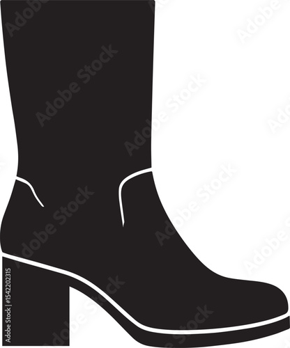 Women's Fashion Boot Silhouette in Black | Stylish Footwear Illustration Vector Format