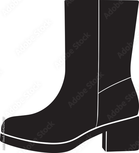 Women's Fashion Boot Silhouette in Black | Stylish Footwear Illustration Vector Format