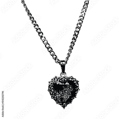 Heartshaped vintage pendant necklace in halftone stipple effect. Retro  texture with grunge and punk rock aesthetics. nostalgic and gothic-themed design