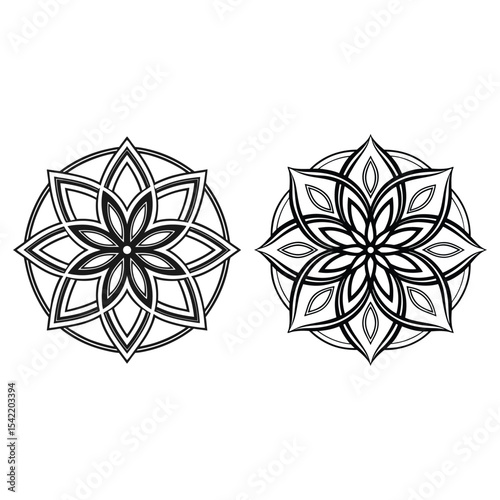 set of  Ornate Radial Mandala Flower Design