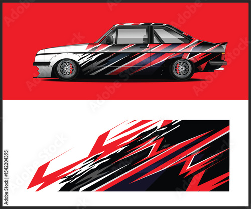 Red Black and White Abstract Race Car Wrap Design