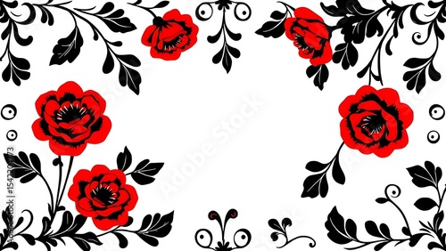 red and white floral background frame design