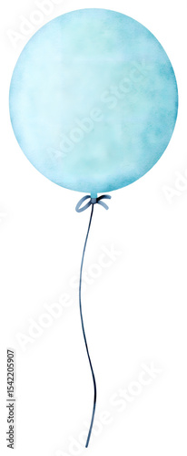 Watercolor light blue balloon for newborn boy on transparent background.