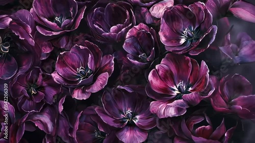 Deep purple tulip blooms close-up