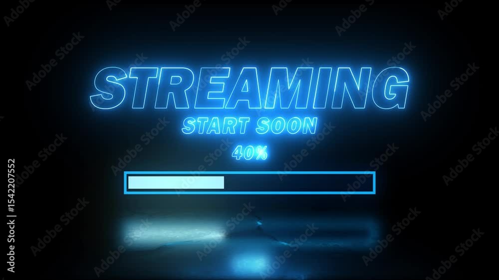 neon blue streaming start soon animated screen with loading bar for live stream overlay