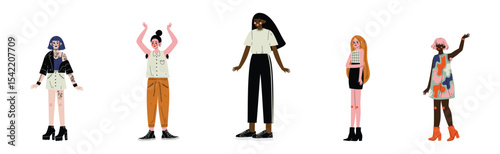 Pretty Woman Different Physique and Appearance Vector Set