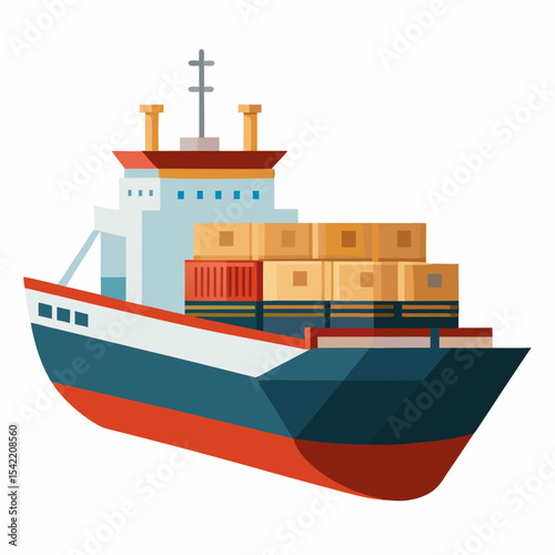 cargo ship isolated on white background