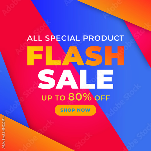 Flash Sale Banner with Up to 80% off. Vector illustration. 80% off. All Special Product. Shop Now.