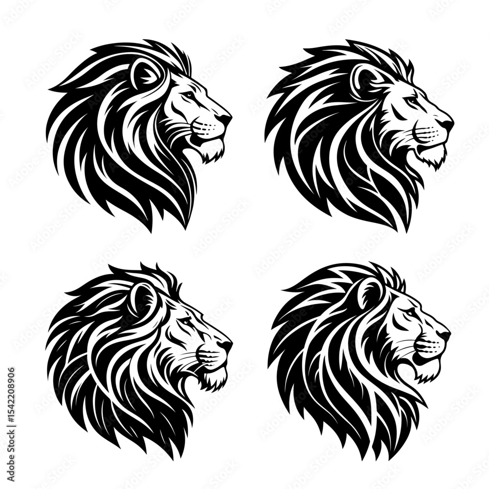 Fototapeta premium Lion logo and icon silhouette vector set
