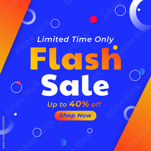 Flash Sale in Blue Background With Discount Up to 40%. Vector illustration. Up to 40% off. Limited Time Only. Shop Now.