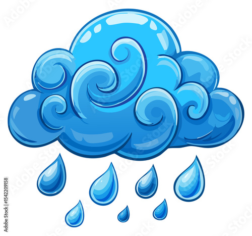 Blue rain cloud and rain drops clipart illustration, isolated 