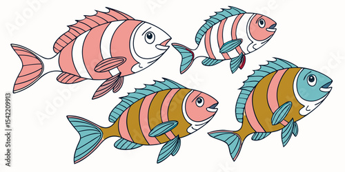 set of cartoon fishes