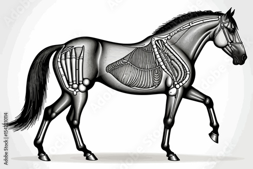 Anatomical Horse Illustration-Detailed Equine Musculoskeletal System-Veterinary Anatomy Art-Horse Anatomy Diagram for Education-Equine Anatomy Study Aid