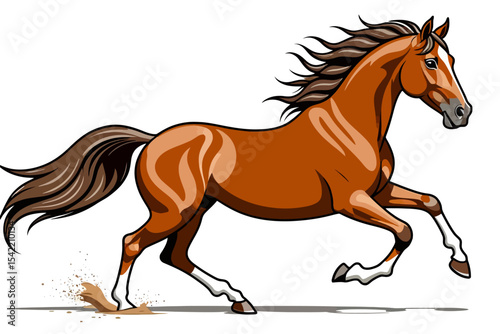 Beautiful Brown Horse Running Cartoon Illustration - Graceful Animal Artwork - Equestrian Clip Art for Designs and Crafts - Stock Vector Image