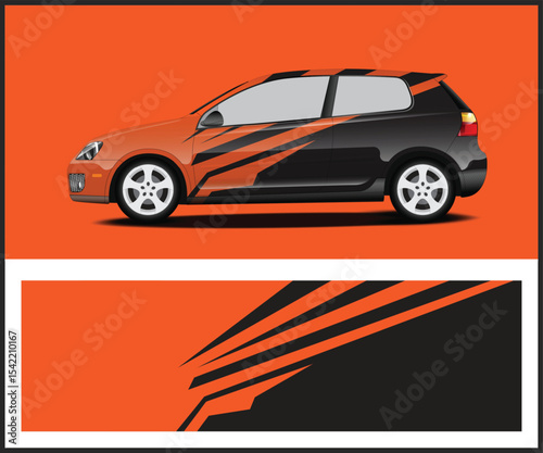 Orange and Black Car Wrap Design Template for Hatchback