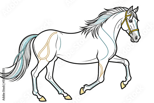 Beautiful Horse Line Art Illustration-Elegant Equestrian Design with Detailed Anatomy Lines-Perfect for Art Lovers and Horse Enthusiasts