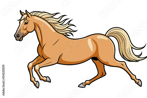 Cartoon Horse Running Illustration-Palomino Horse Artwork with Flowing Mane and Tail-Digital Horse Drawing for Childrens Books