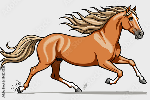 Cartoon Horse Image- Running Chestnut Horse with Blonde Mane and Tail- Animated Horse Illustration for Kids and Adults- Digital Art of a Galloping Horse