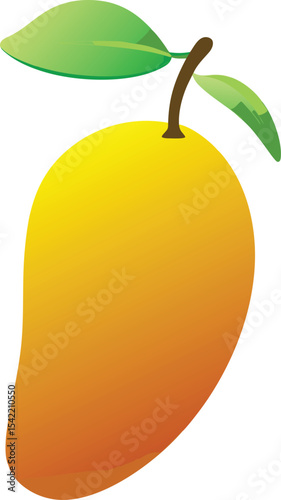 Ripe mango with green leaves isolated on white background