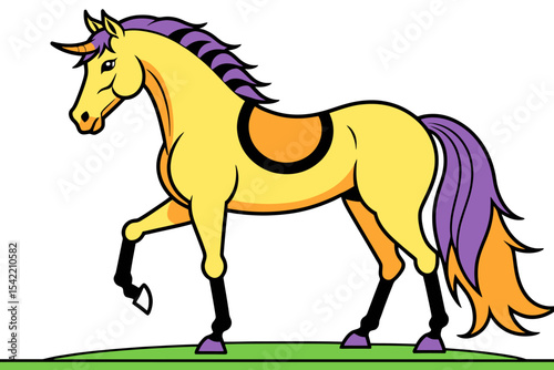 Cartoon Yellow Unicorn Illustration-Fantasy Horse with Purple Mane and Tail-Colorful Animal Graphics-Kids Clip Art-Magic Creature Design