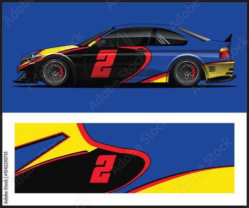 Racing Car Wrap Design Number Two Blue Yellow Black Red