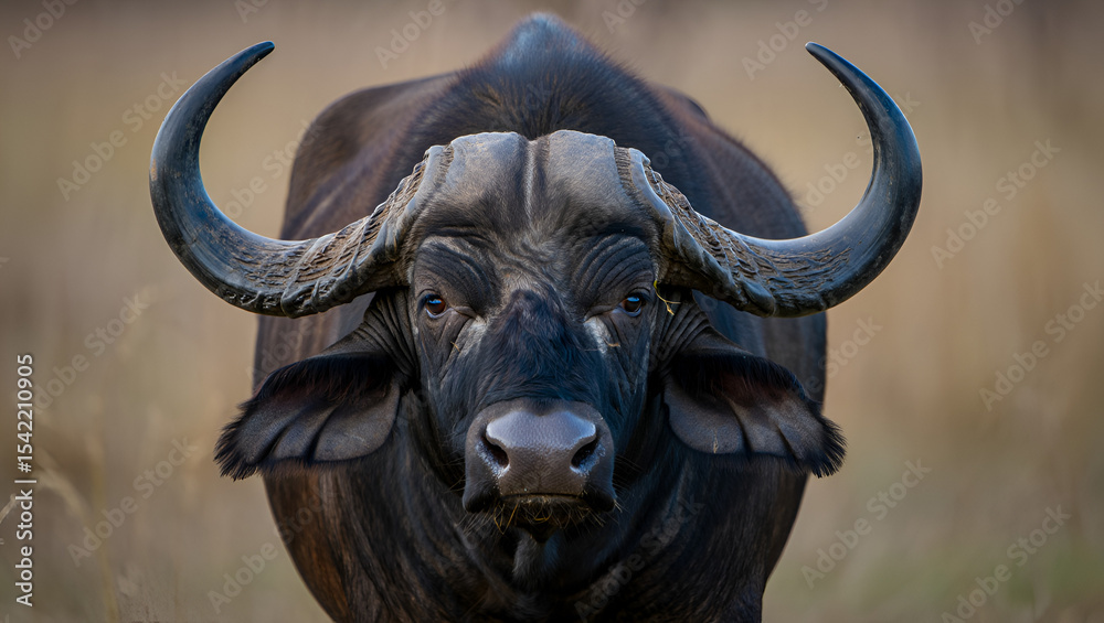 Fototapeta premium Majestic African Cape Buffalo A Powerful Portrait of Wildlife