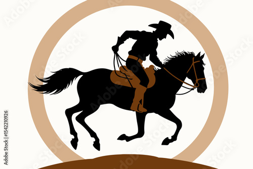 Cowboy Riding Horse Silhouette- Western Riding Art- Equestrian Illustration- Horseback Riding- Western Lifestyle- Horse and Rider- Rodeo Art