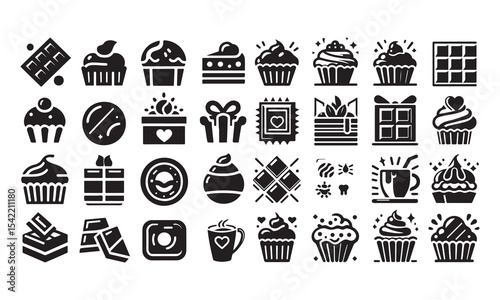 Set of chocolate icon, world chocolate day icons, clip art, silhouette vector art, illustration