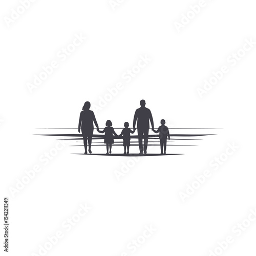 Silhouette of Family of Four with Two Children Holding Hands Family Icon Vector Illustration
