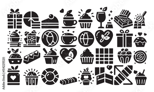  Set of chocolate icon, world chocolate day icons, clip art, silhouette vector art, illustration