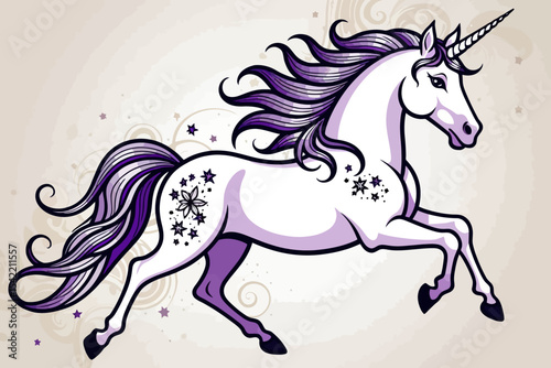 Elegant Purple Unicorn Illustration-Fantasy Creature with Stars Design-Magical Animal Art-Perfect for Kids and Unicorn Lovers-Digital Art for Your Projects