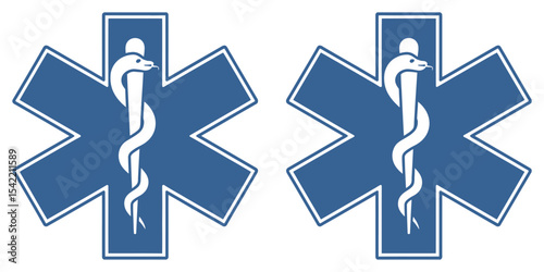 Medical rod of asclepius symbol with ambulance and doctor icons

