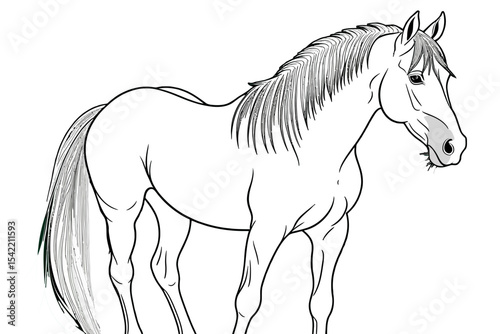 Elegant White Horse Illustration - Artistic Horse Drawing on Dark Green Background - Perfect for Horse Lovers and Art Enthusiasts