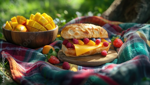Picnic basket sandwich with mango and berries