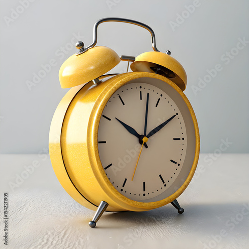 Lemon Yellow 3D Alarm Clock | Matte Finish with Black Hands & 5% Edge Glow | Light Gray Background | Minimalist Timepiece Render