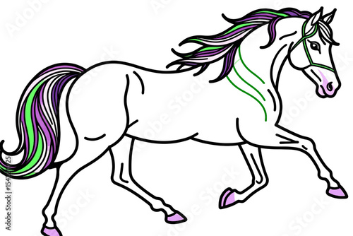 Fantasy Horse Illustration-Colorfully-Styled Horse with a Striking Mane-Unique Equine Art-Perfect for Fantasy Lovers-Elegant and Bold-Add a Touch of Magic