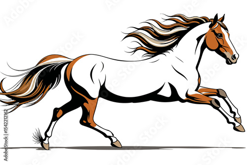 Galloping Horse Illustration-Majestic Equine Art-White Horse with Brown Markings-Dynamic Horse Image-Running Horse Vector-Equestrian Design-Horse Lover Gift