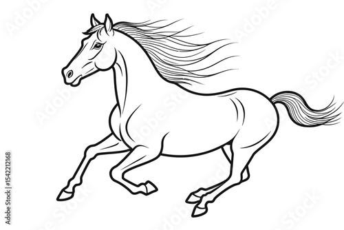 Galloping Horse Line Art- Majestic Stallion Outline Drawing- Black and White Horse Illustration- Equestrian Art- Horse Coloring Page- Printable Horse Design