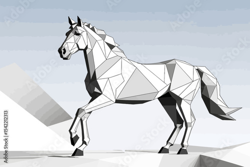 Geometric Horse Art-Low Poly Style Animal Illustration-Modern Horse Sculpture Design-Abstract Horse Drawing-Stylish Polygonal Horse Image-Unique Animal Artwork