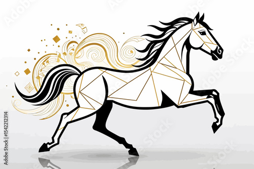 Geometric Horse Art-Running Horse Illustration-Elegant Black and Gold Design-Modern Animal Artwork-Unique Horse Graphics-Digital Art for Horse Lovers