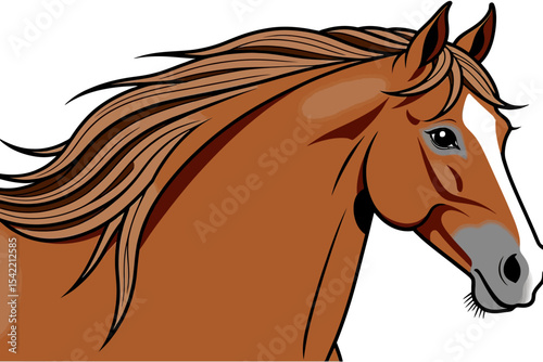 Horse Head Vector Illustration- Majestic Brown Stallion with Flowing Mane- Equine Art for Equestrian Designs- Horse Lover Gift- Stable Decor